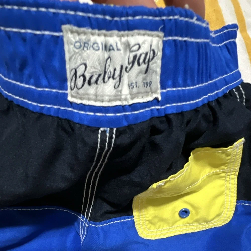 babyGap Boys Swim Trunks Colorblock Blue Black Yellow 6-12M Lined Drawstring